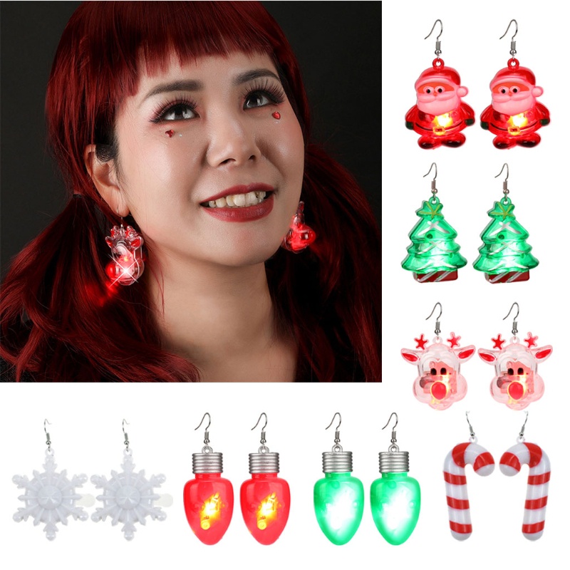Bông Tai Hình Ông Già Noel / Người Tuyết / Tuần Lộc Có Đèn LED Phát Sáng Độc Đáo