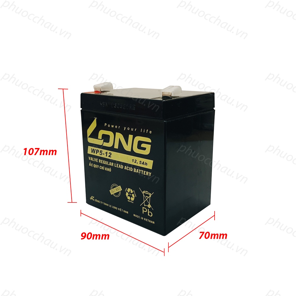 Ắc Quy Long 12V-5Ah WP5-12 - Chuyên Dùng Cho Nguồn Dự Phòng (UPS, Inverter, ...)