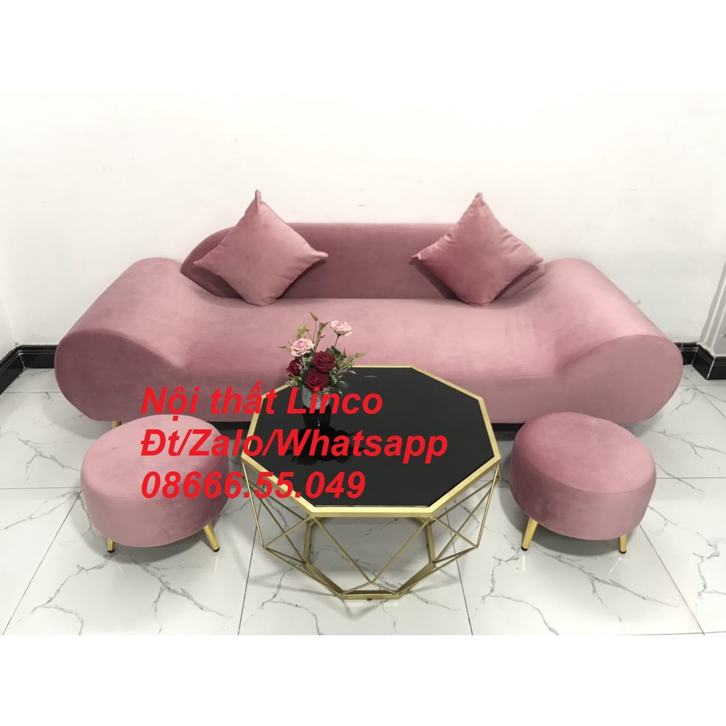 Bàn ghế sô pha salon nệm Sofa băng phòng khách màu hồng cánh sen ...