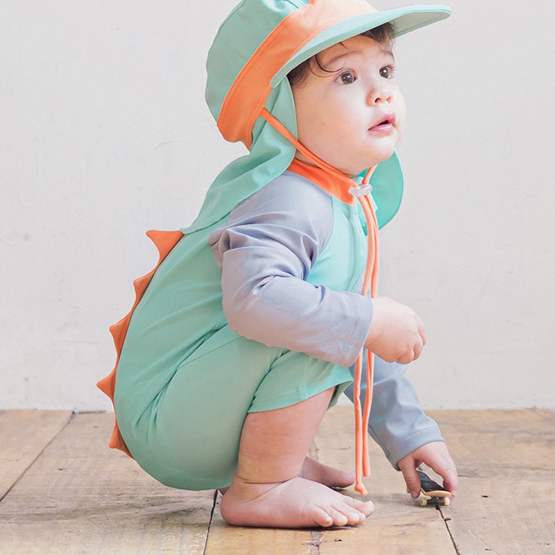 Bộ Đồ Bơi Dài Tay Chống Nắng Họa Tiết Khủng Long Hoạt Hình Cho Bé