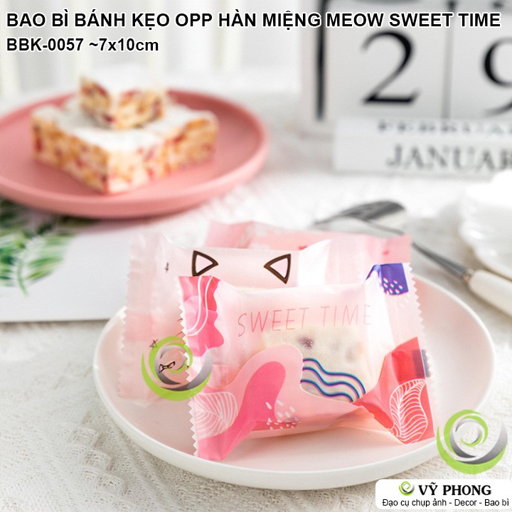 BAO BÌ TÚI HÀN MIỆNG 7x10cm NHỰA OPP ĐỰNG BÁNH KẸOĐỰNG COOKIE ĐẬU PHỘNG PHONG CÁCH HÀN QUỐC MEOW SWEET TIME BBK-0057