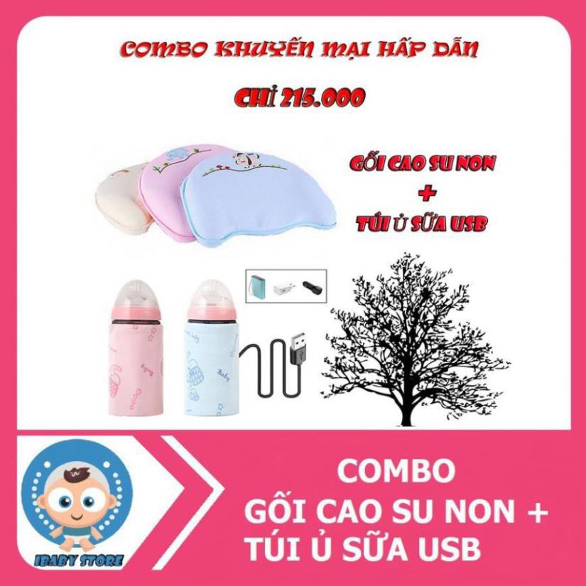 Combo Gối cao su non chống bẹp đầu cho trẻ sơ sinh và túi ủ ấm bình sữa