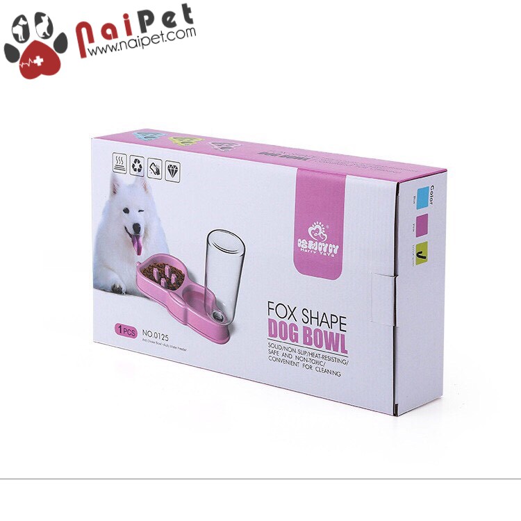 Bát Đôi Chống Ăn Nhanh Và Gắn Bình Cấp Nước Tự Động Fox Shape Dog Bowl BAU022