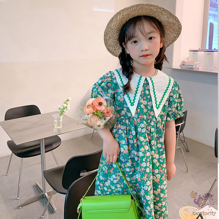 Đầm Công Chúa Cổ Búp Bê In Hoa Dễ Thương Thời Trang Mùa Hè Cho Bé Gái