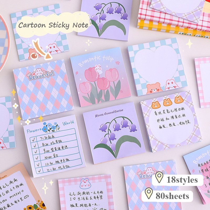 Set 80 Tấm Giấy Ghi Chú Họa Tiết Hoạt Hình Dễ Thương