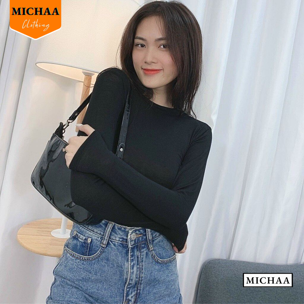 Áo Thun CỔ TRÒN DÁNG DÀI Tay Dài, Áo Thun Basic Chất Thun Gân Thời Trang - MICHAA CR54