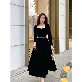 Váy đen nhung dài cổ vuông nanstudios - vera dress