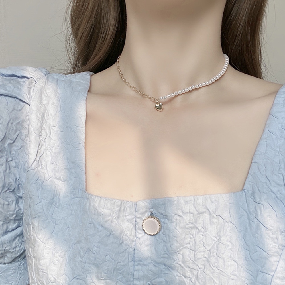 vòng cổ Choker Mặt Trái Tim Đính Ngọc Trai Thời Trang