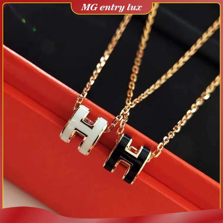 Vòng cổ Thép Titan Mạ Vàng 18k Phối Mặt Hình Chữ H Chống Dị Ứng Không Phai Màu Thời Trang Cho Nữ