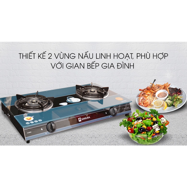Bếp ga đôi Sakura SA-692SG Trưng bày 98-99% + tặng dây gas - bếp tiết kiệm gas