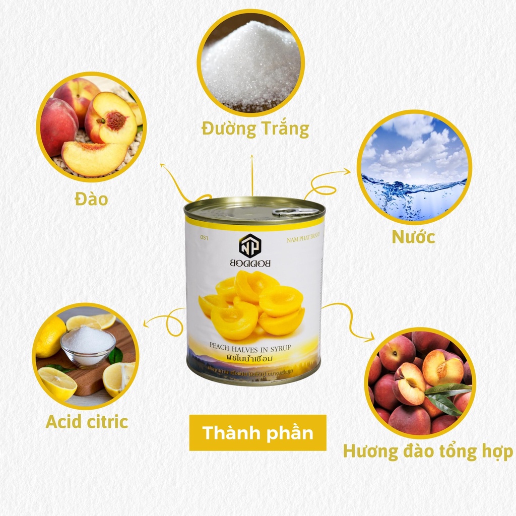 Đào ngâm/ Đào hộp Boddob Lon 820g - Siêu giòn