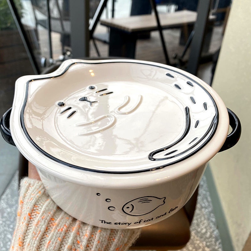 Bát Ăn Mì/Súp Bằng Sứ Cỡ Lớn Có Nắp Đậy Màu Cầu Vồng Dành Cho Học Sinh Kí Túc Xá 6.9