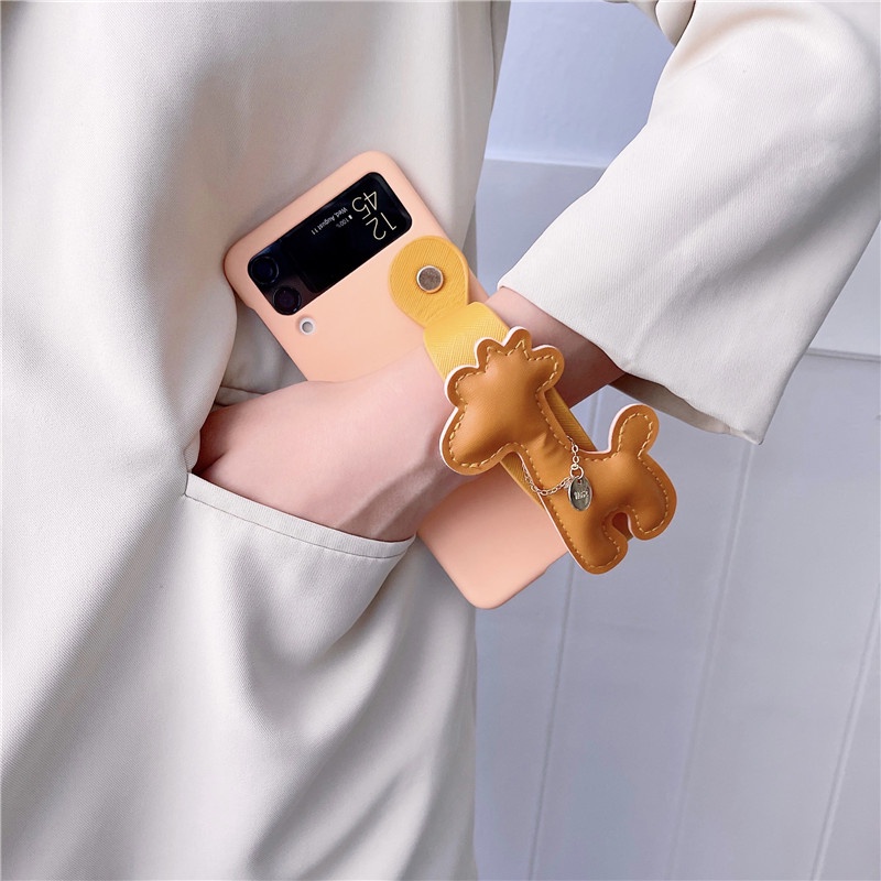 Macaron Color Giraffe Wrist Band Casing Samsung Galaxy Z Flip 4 Z Flip 3 5G Z Flip 3 Zflip3 Z Flip4 Shockproof Protective Samsung Z Flip4 Z Flip3 Phone Case