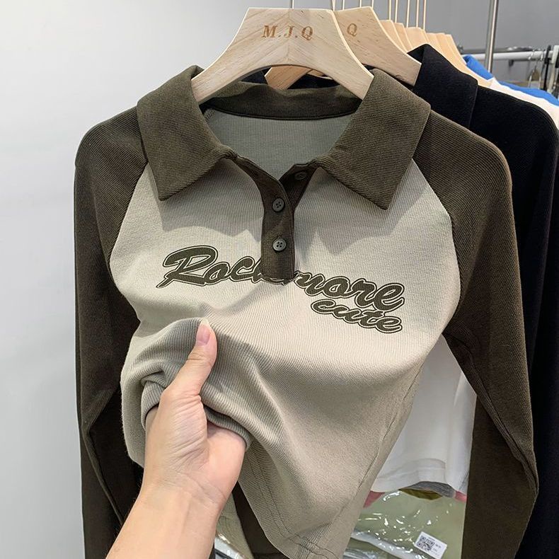 Áo polo COZOKC tay dài dáng ôm màu tương phản thời trang