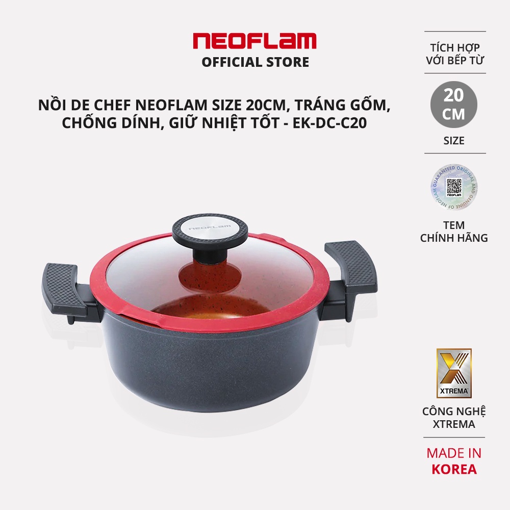 [Mã BMBAU300 giảm 10% đơn 499K] Nồi de Chef Neoflam size 20cm, tráng gốm, chống dính, giữa nhiệt tốt EKDCC20