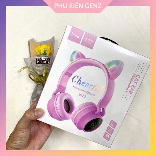 Tai Nghe Bluetooth Chụp Tai Hoco W27 Tai Mèo Có Đèn LED - Bảo Hành 1 Năm