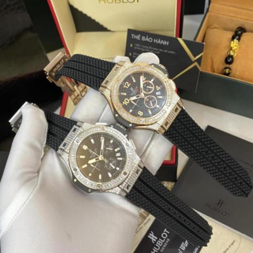 Đồng hồ nam Hublot mặt tròn size 42 đính đá cao cấp dây cao su chống nước DH605