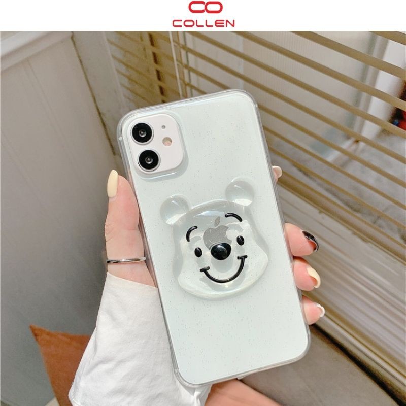 Ốp điện thoại trong suốt in hình gấu Pooh 3D đẹp rẻ tốt, ốp lưng điện thoại chống bẩn cho iphone COLLEN LIFE
