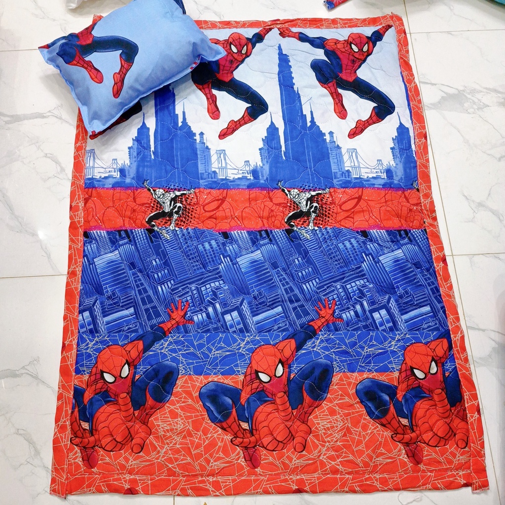 Bộ Chăn Gối Cho Bé Đi Học Vải Cotton Poly,Chăn được trần bông