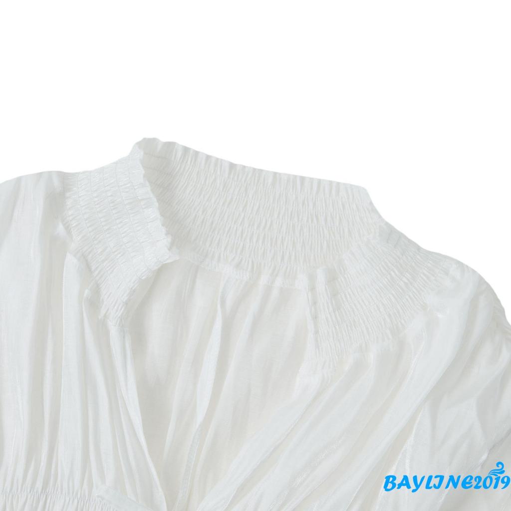 Áo Croptop Tay Phồng Dài Màu Trơn Thắt Nơ Thời Trang Cho Nữ