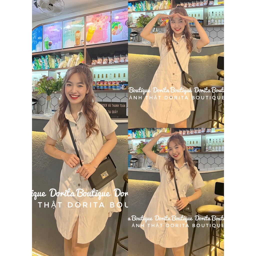 Váy sơ mi chun lưng Basic, Đầm sơ mi chun lưng Hàn Quốc - Dorita Boutique