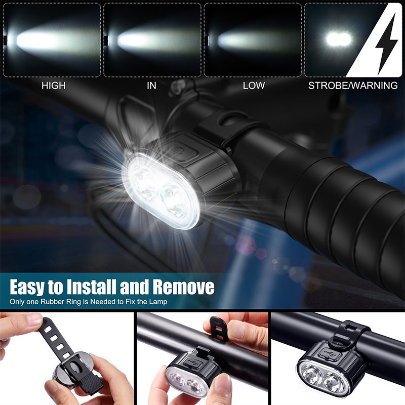 Bộ 2 đèn pha led gắn phía trước và sau xe đạp leo núi chống thấm nước sạc USB tiện dụng