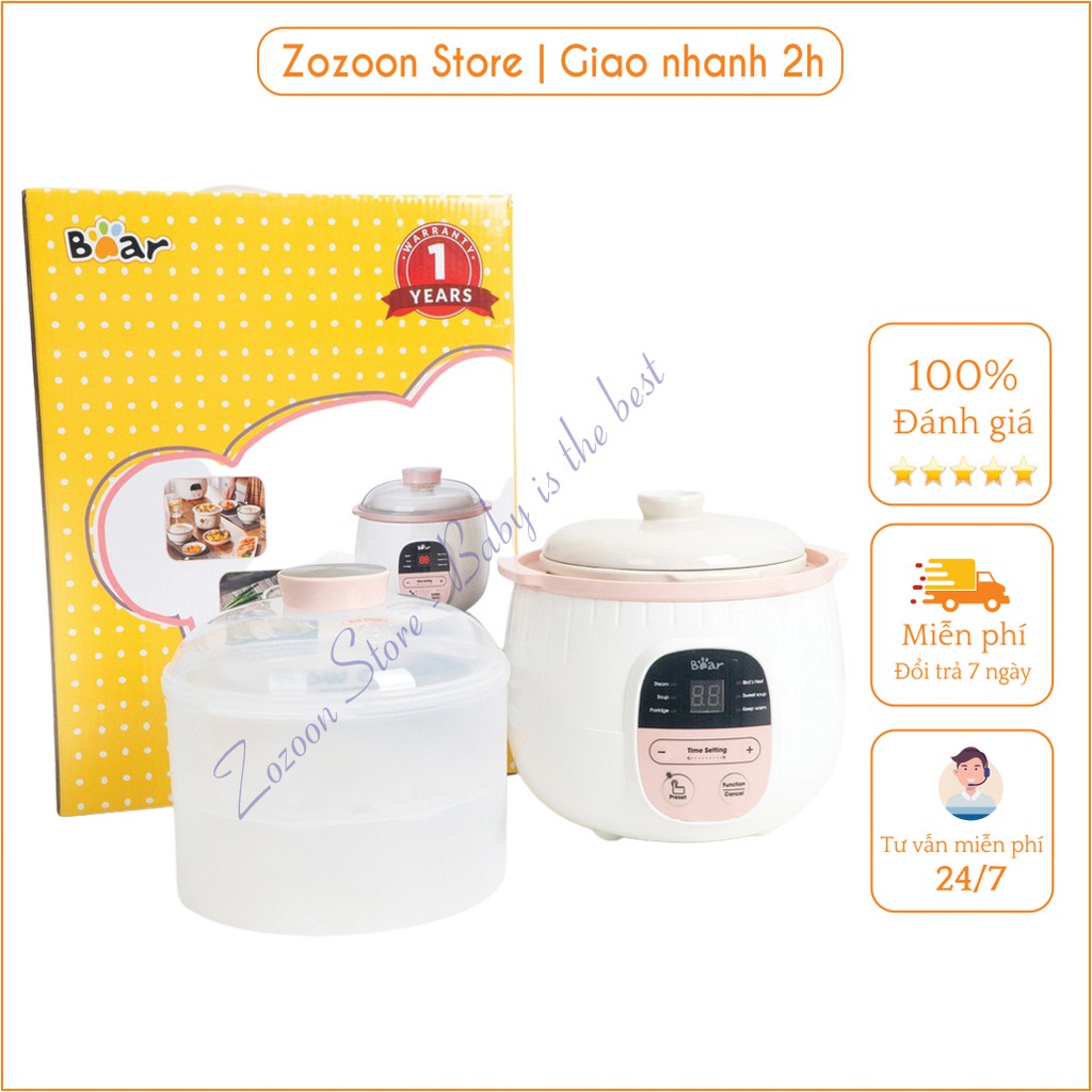 Nồi nấu cháo chậm BEAR, nồi nấu hầm cách thủy đa nămg Bear 0.8 lít - Hàng chính hãng BH 12 tháng