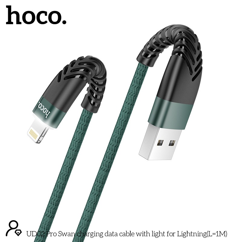 Cáp sạc nhanh Hoco UD02 Pro Lightning dài 1m, có đèn led -Dành cho thiết bị của Iphone, Ipad