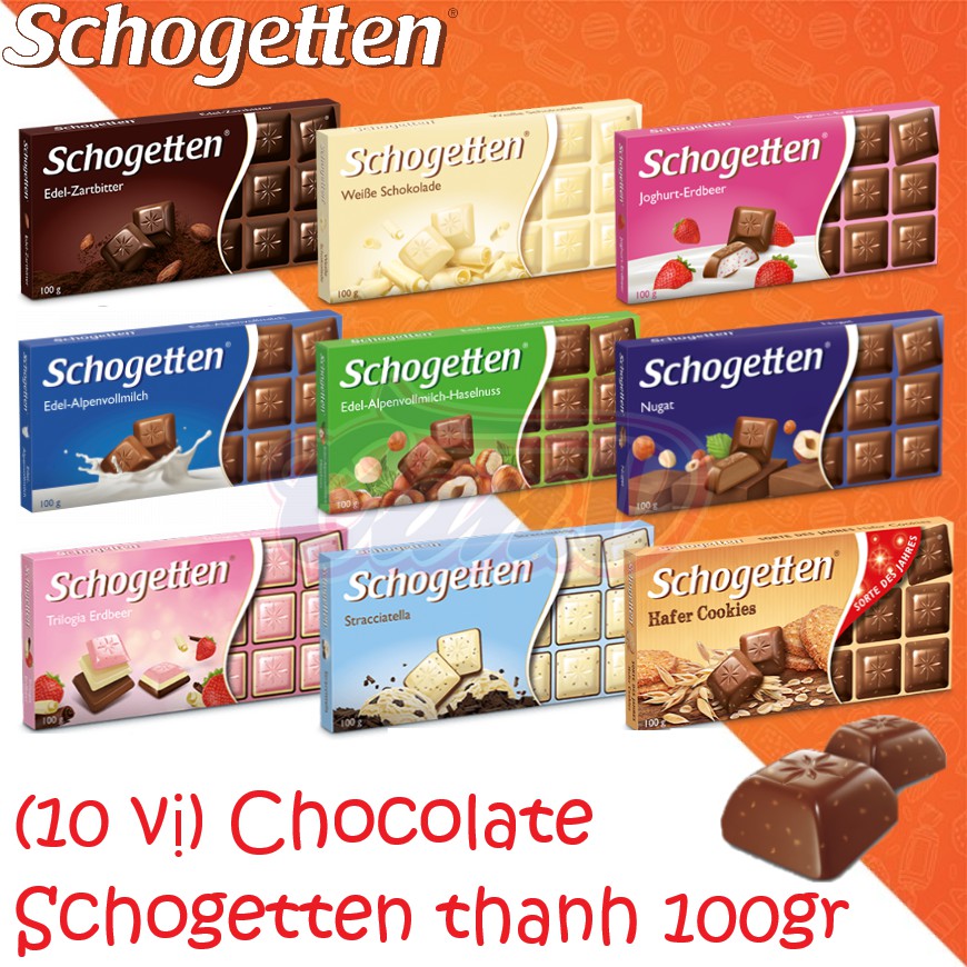 [Mã 156FMCGSALE hoàn 8% đơn 500K] (12 vị) Chocolate Schogetten thanh 33gr & 100gr