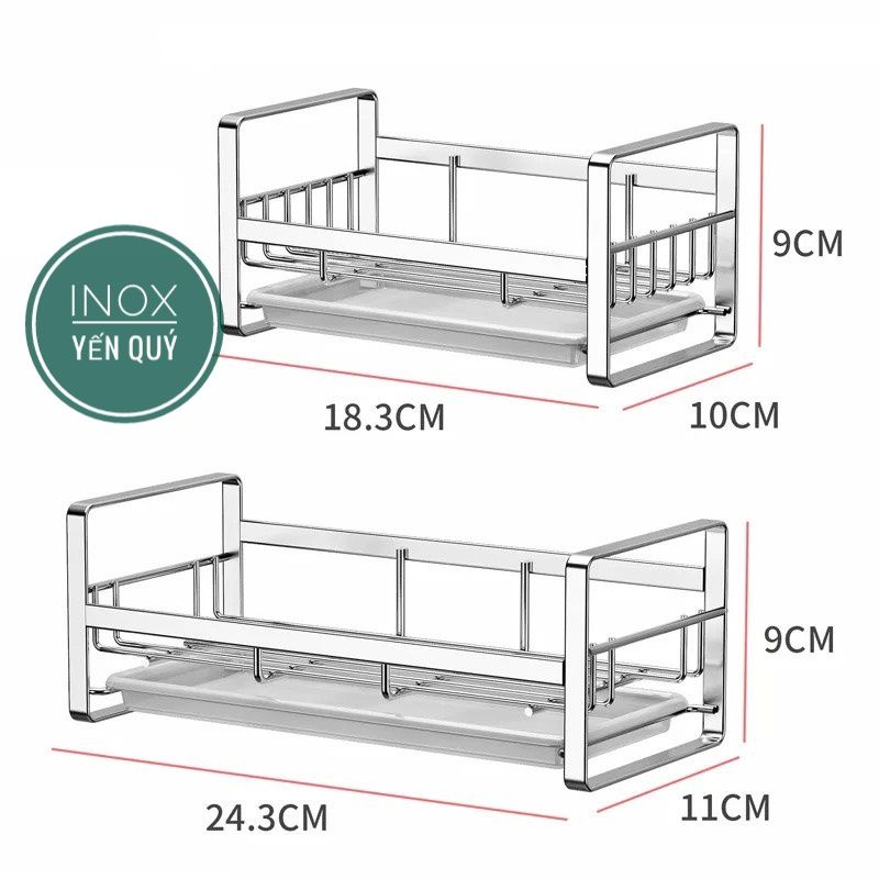 SUS 304 LOẠI LỚN KỆ ĐỂ DỤNG CỤ RỬA CHÉN CÓ KHAY ĐỠ NƯỚC GÁC LÊN CHẬU RỬA BÁT INOX 304