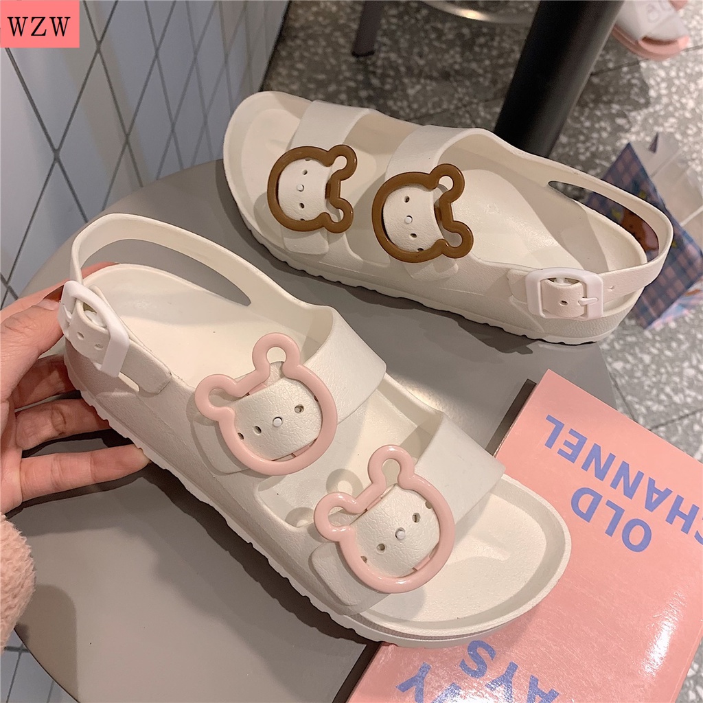 Giày Sandal Mùa Hè Đế Phẳng Dày Dặn Dễ Thương Thời Trang Đi Biển Cho Nữ 2021