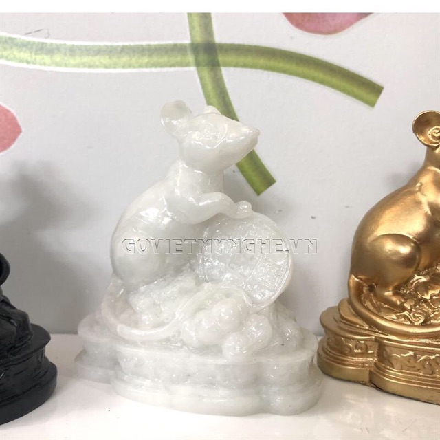 Tượng đá trang trí Chuột phong thuỷ - 3 Màu Đá Trắng - Màu Nhũ Vàng - Màu Đen - Cao 11cm | BigBuy360 - bigbuy360.vn