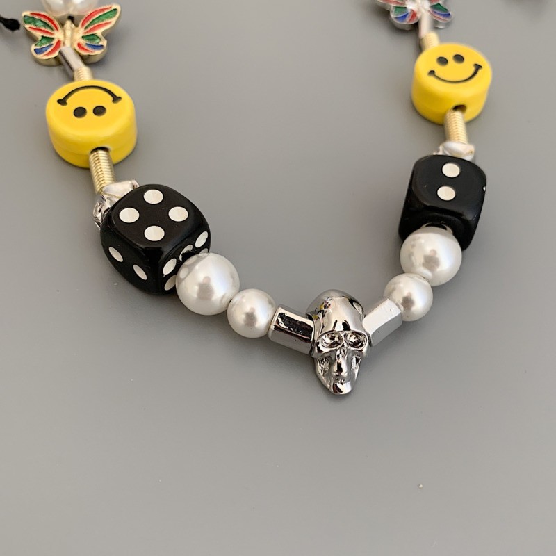 Dây chuyền mặt đầu lâu xúc xắc mặt cười ngọc trai nhân tạo bướm thời trang hip hop dành cho cả nam và nữ 23157