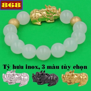 Vòng tay chuỗi hạt đá trắng charm tỳ hưu 2 bi