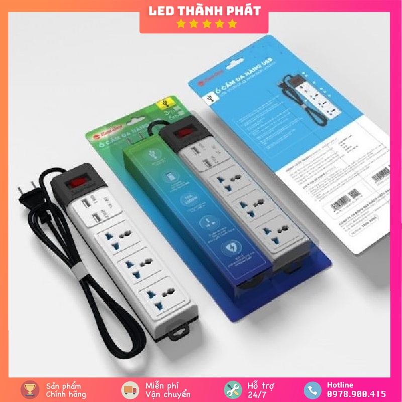 Ổ Cắm Điện Đa Năng Rạng Đông 2 Cổng USB 5V-2A, Ổ Điện Chịu Tải 2500W, công tắc kết hợp rơ le, Bảo hành 12 tháng