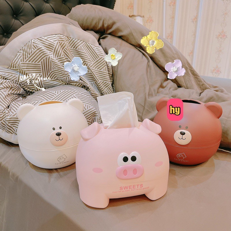 Hộp đựng giấy [Mã GG TRANKD ] Hình thú dễ thương chất liệu nhựa cao cấp MiibooShi