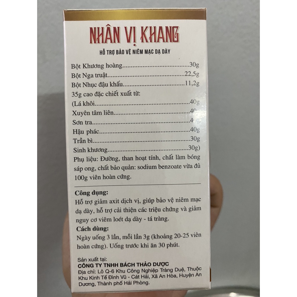 Thuốc NHÂN VỊ KHANG Hỗ trợ điều trị viêm loét dạ dày, trào ngược dạ dày.buồn nôn và nôn khan,hẹp môn vị...