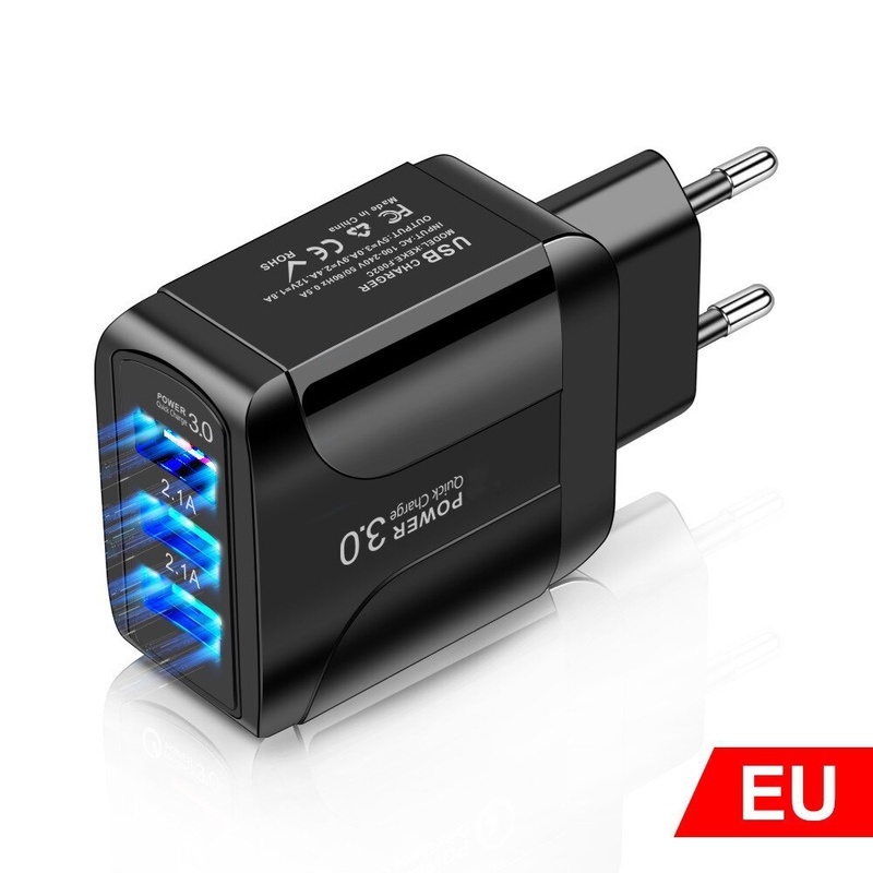 Bộ Sạc Nhanh 15W 3 Cổng USB Phích Cắm US/EU Mang Đi Tiện Dụng
