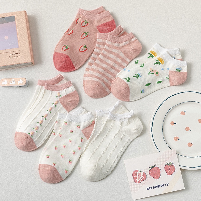Tất vớ nữ cổ ngắn thêu hoa - Tất vớ nữ cotton