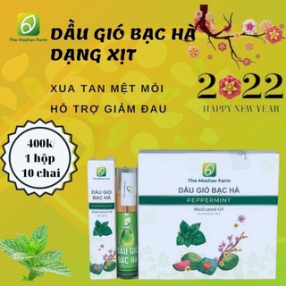 Dầu gió bạc hà dạng xịt hộp 10 chai The Moshav Farm - Chiết xuất 100% từ lá bạc hà tươi