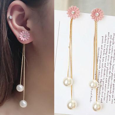 Bông Tai Hình Hoa Cúc Phối Ngọc Trai Giả Nhân Tạo, Hoa Tai Nhiều Mẫu, Nhiều Kiểu Mới Sang Trọng