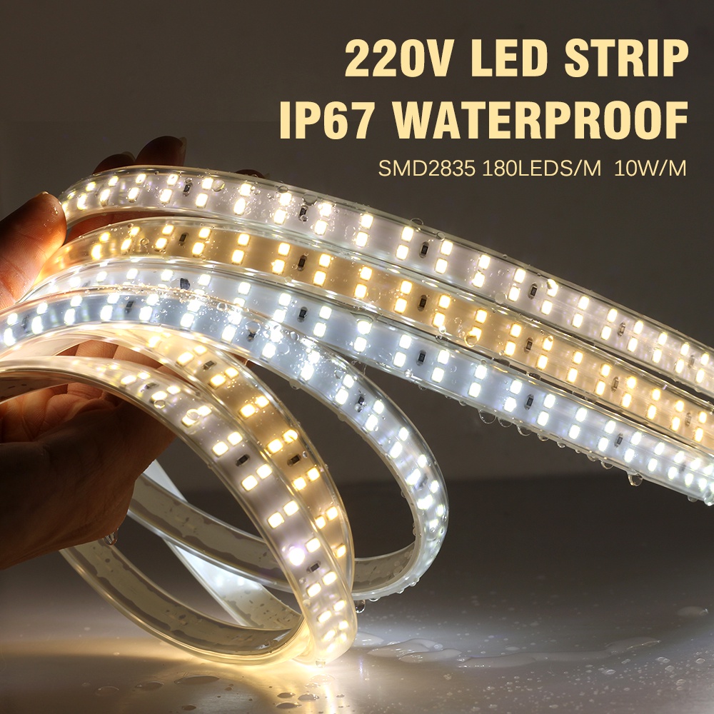 Dây Đèn LED 220V 2835 180LEDs / m 10W / m 6000K 4000K 3000K IP67 Chống Thấm Nước Có Công Tắc Tiện Dụng