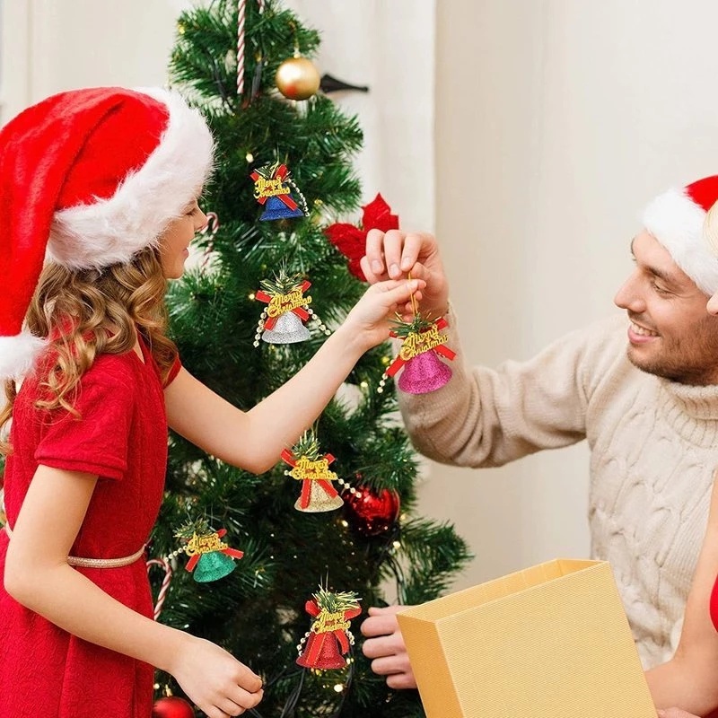 Set 6 Chuông Giáng Sinh / Năm Mới Bằng Nhựa Phối Kim Tuyến Lấp Lánh Trang Trí Nhà Cửa