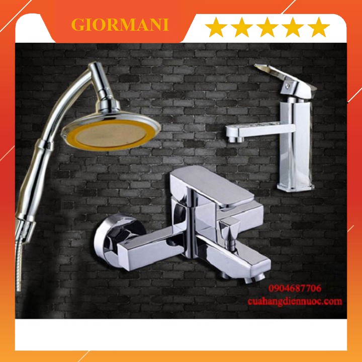 Full bộ sen tắm và vòi chậu rửa mặt Lavabo vuông kết hợp bát sen tăng áp bát lớn SNL902-SNL16