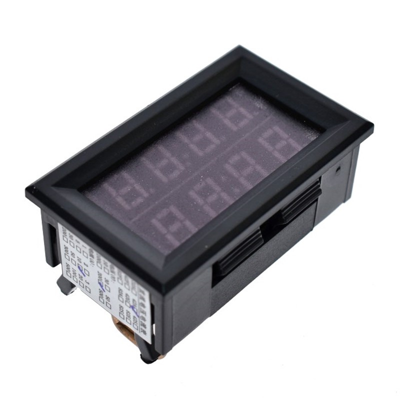 4 Bit DC 0-200V 10A 50A 100A Vôn kế Ampe kế Màu xanh lam Đèn LED màu đỏ Ampe Đồng hồ đo điện áp kỹ thuật số kép