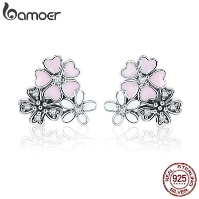 Bamoer Bông Tai bạc 925 Hình Hoa Anh Đào