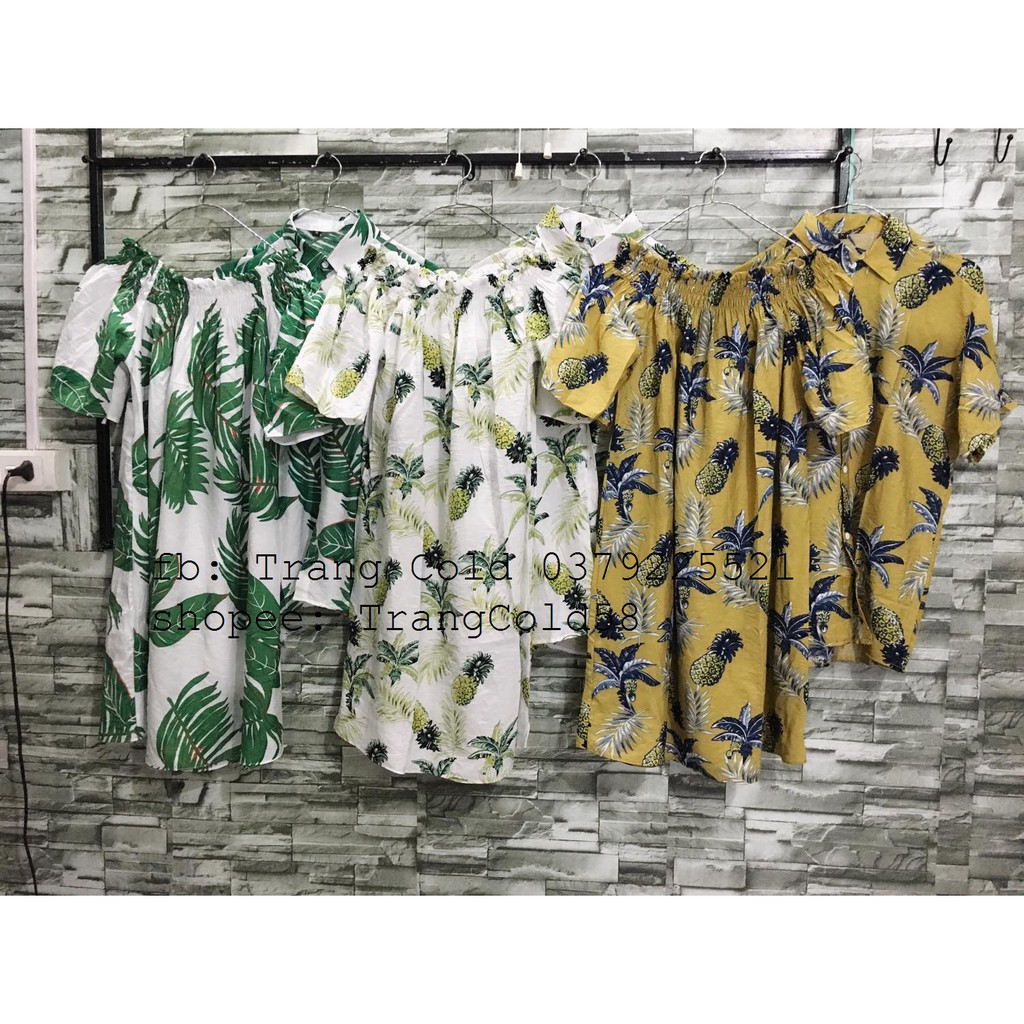Váy trễ vai đi biển ( set đôi đi biển 1 váy nữ + 1 sơ mi nam)