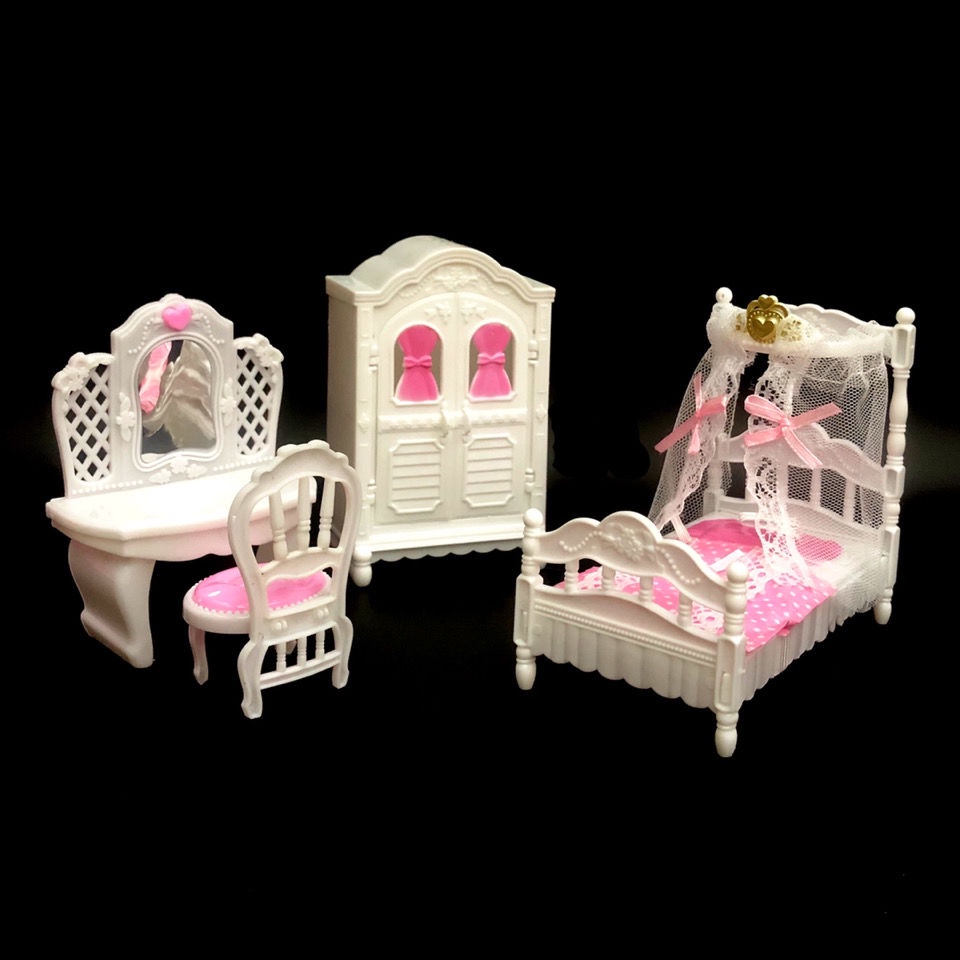 ◆☑17 cm đêm loli búp bê barbie đồ nội thất giường bàn trang điểm tủ quần áo sofa chơi nhà