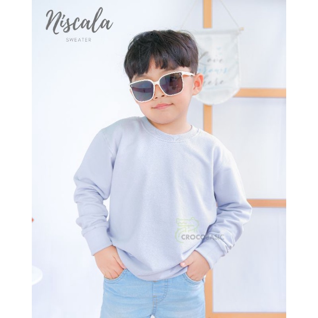 Áo Sweater Cotton Cao Cấp Cổ Tròn Màu Xám Nhạt Cơ Bản Dành Cho Trẻ Em Crocobasic