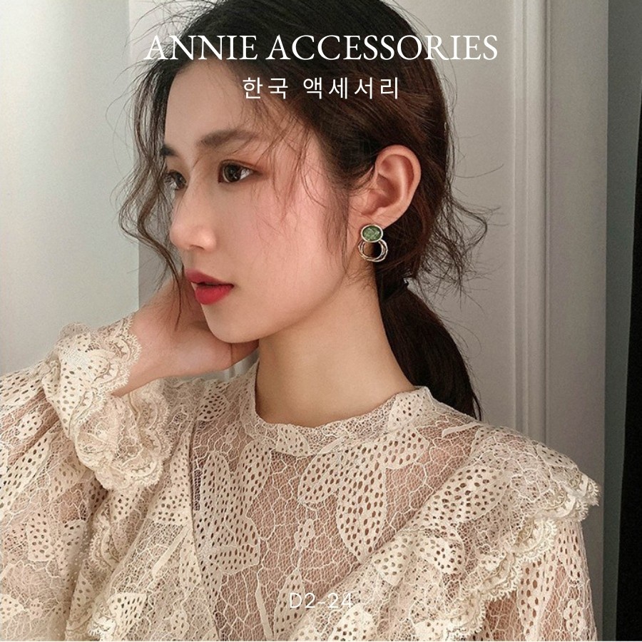 Bông tai tròn hạt xanh phong cách retro cổ điển ANNIE - D2-24